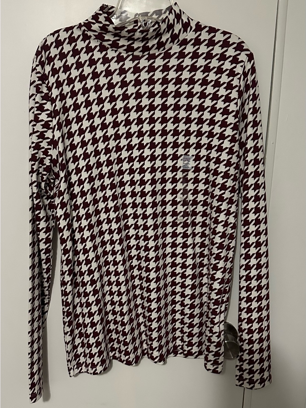 Kim Rogers Perfectly Soft Women’s 100% Cotton Mock Neck Tee Burgundy/White L